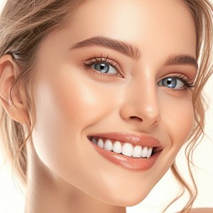 a young woman smiling with beautiful and youthful skin